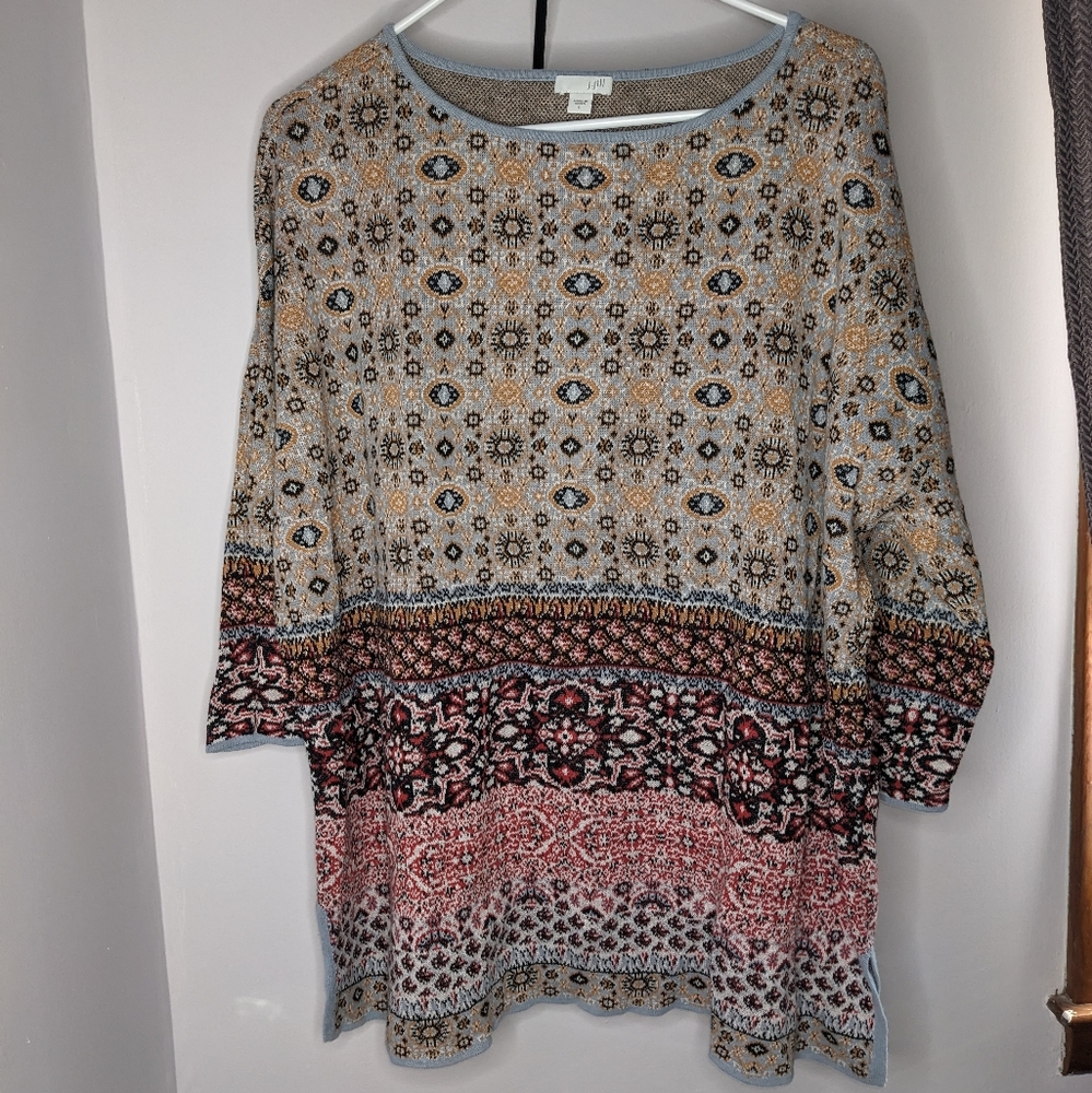J. Jill Red and Blue Boxy Tunic 3/4 Sleeve